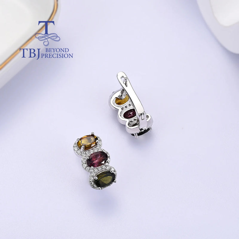 Sterling Silver Multi-Color Tourmaline Earrings for Women