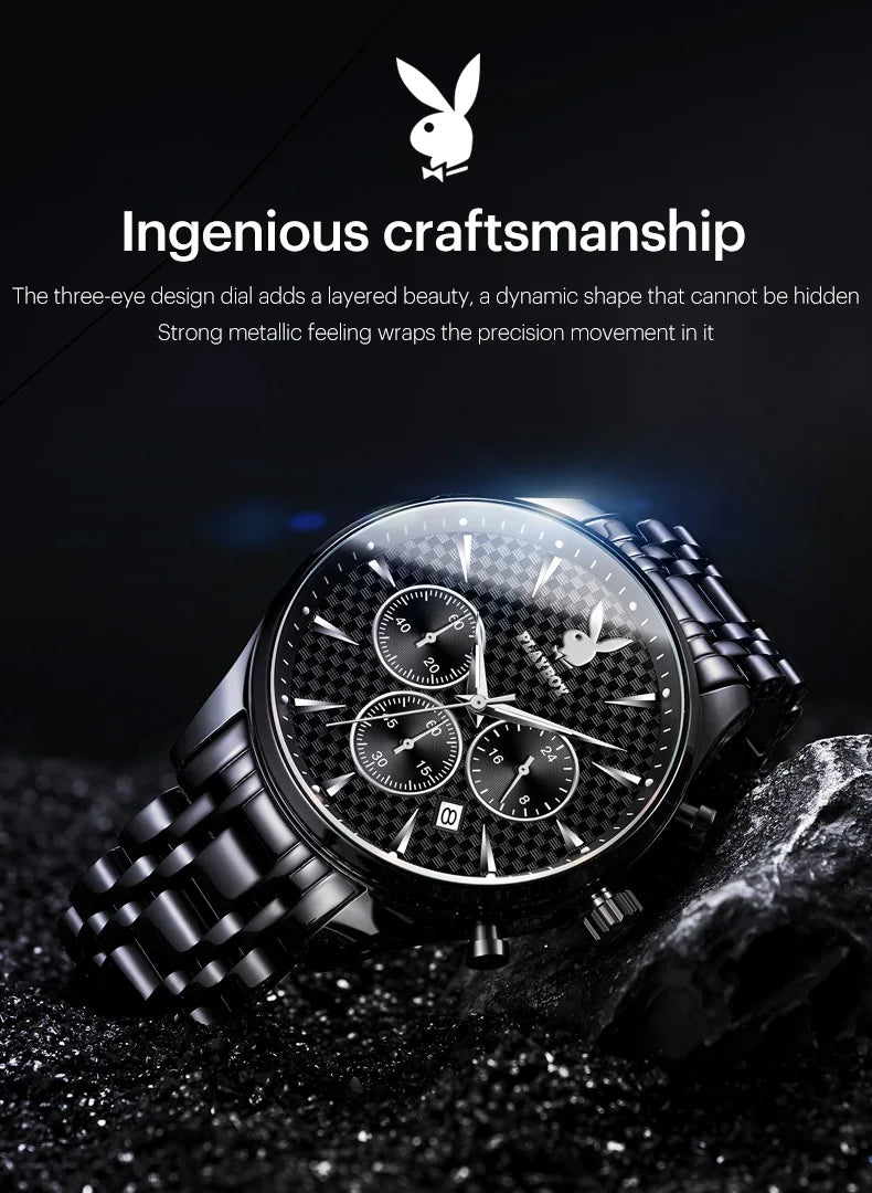 Stainless steel multifunctional quartz watch for men