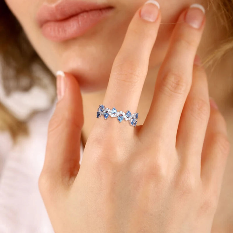 Sterling Silver Blue Heart Ring for Women