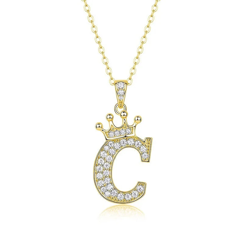 925 Sterling Silver Moissanite Diamonds Letters Crown Pendant Necklace