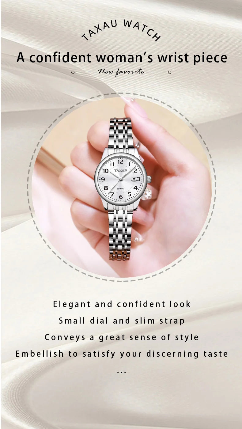 Stainless Steel Quartz Watch with Waterproof Feature for Women