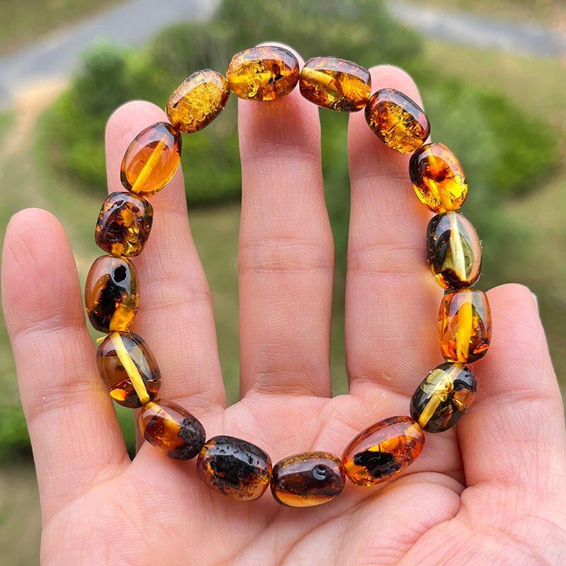 Sterling Silver Natural Amber Bracelet for Unisex