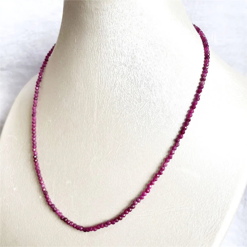 Sterling Silver Purple Red Ruby Necklace Strand, 3MM & 4MM Jewelry for Women