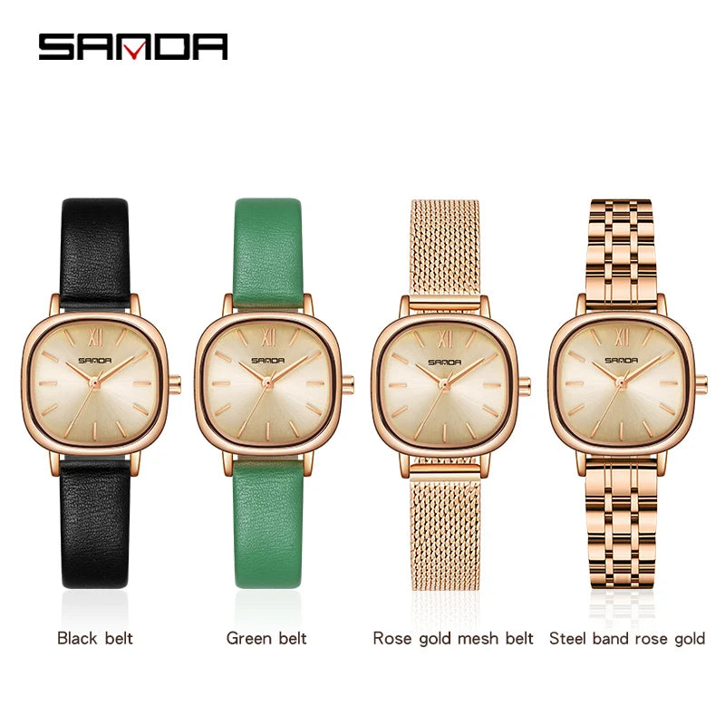 Stainless Steel Leather Mesh Quartz Watch for Women