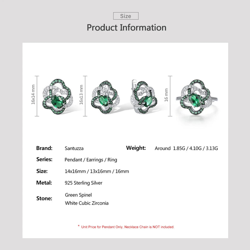 925 Sterling Silver Green Spinel White CZ Pendant, Earrings and Ring Jewelry Set For Women