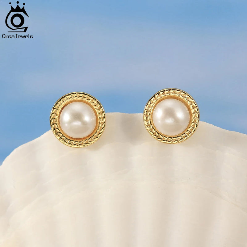 925 Sterling Silver Round Pearl Earrings for Women