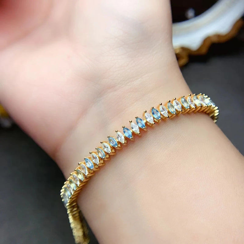 925 Sterling Silver Swiss Blue Topaz Bracelet for Women