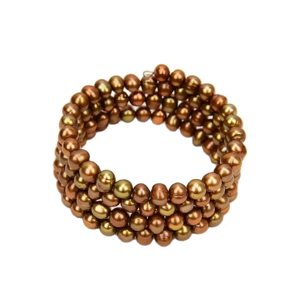 Cultured Coffee Potato Round Pearl Bangle Bracelet for Women