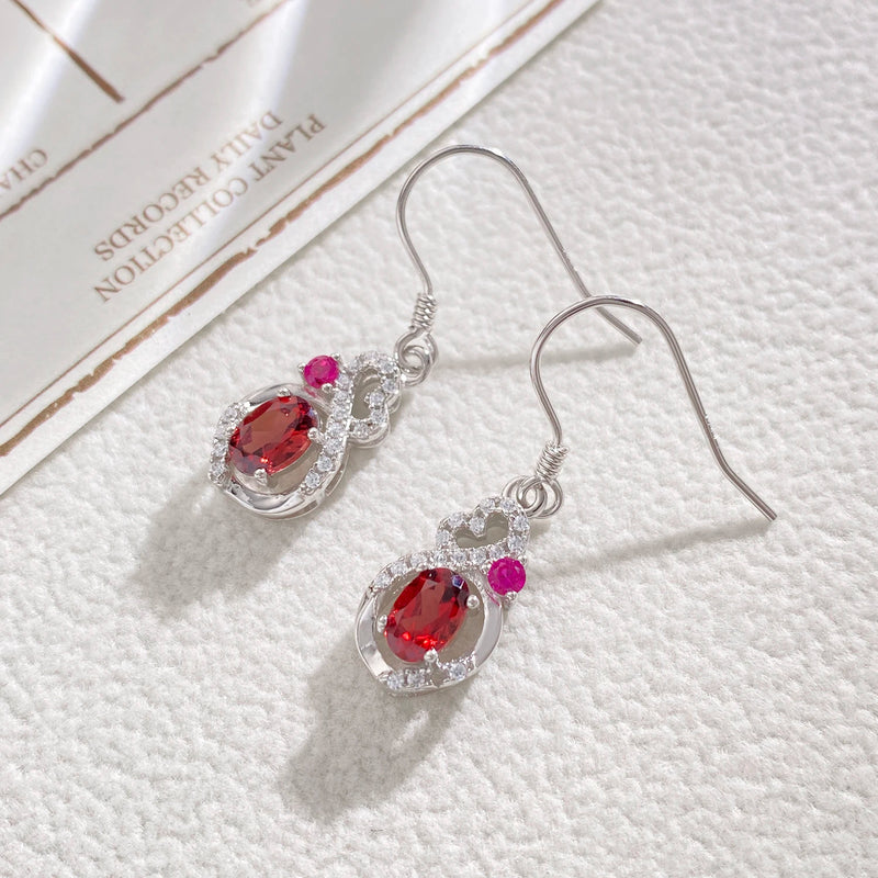 925 Sterling Silver Red Garnet Geometric Dangling Earrings for Women