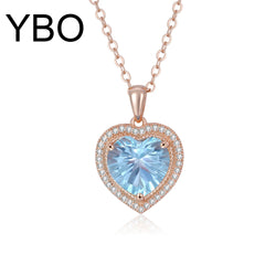 925 Sterling Silver Blue Topaz Necklace and Ring Set for Women