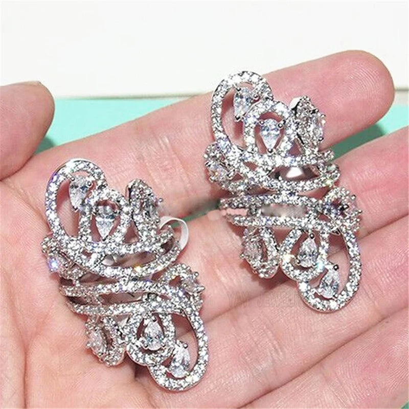 Sterling Silver Sparkling Leaf Simulated Diamond Cocktail Rings for Women