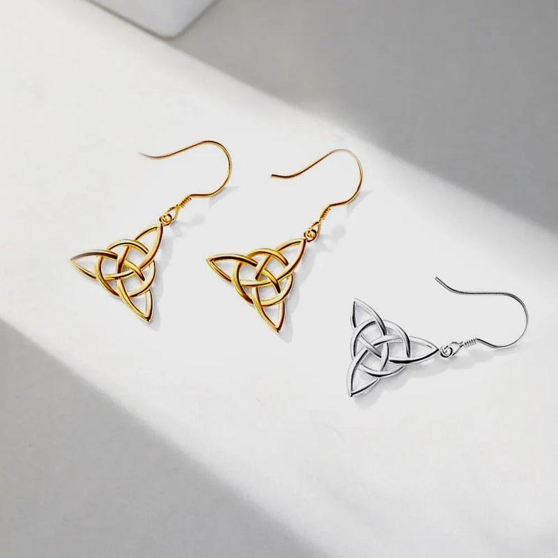 925 Sterling Silver Celtic Knot Triquetra Trinity Knot Triangle Drop Earrings for Women