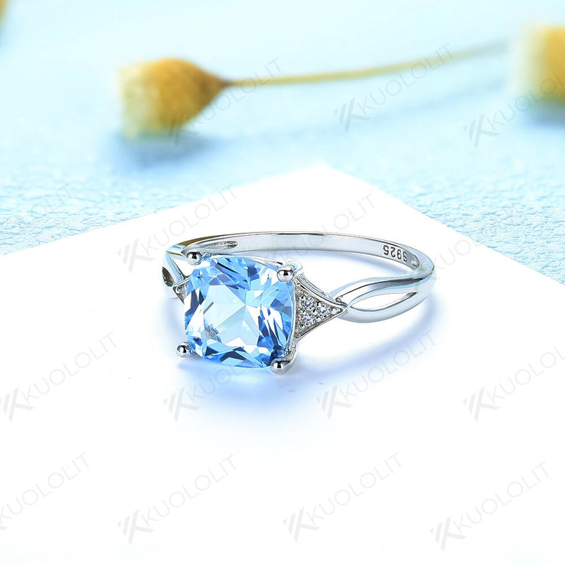 Sterling Silver Cushion Aquamarine Rings for Women