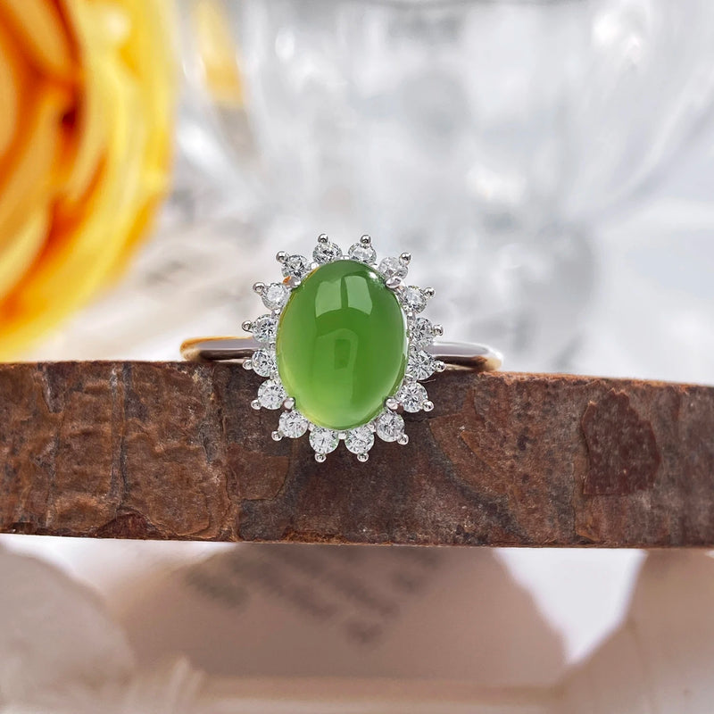 925 Sterling Silver Green Jasper cz Ring for Women