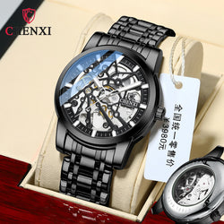 Stainless Steel Hollow Automatic Self-Wind Luminous Mechanical Watch for Men