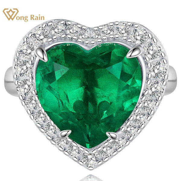 Wong Rain 925 Sterling Silver Crushed Ice Cut Emerald Paraiba High Carbon Diamonds Gemstone Fine Jewelry Heart Ring Wholesale