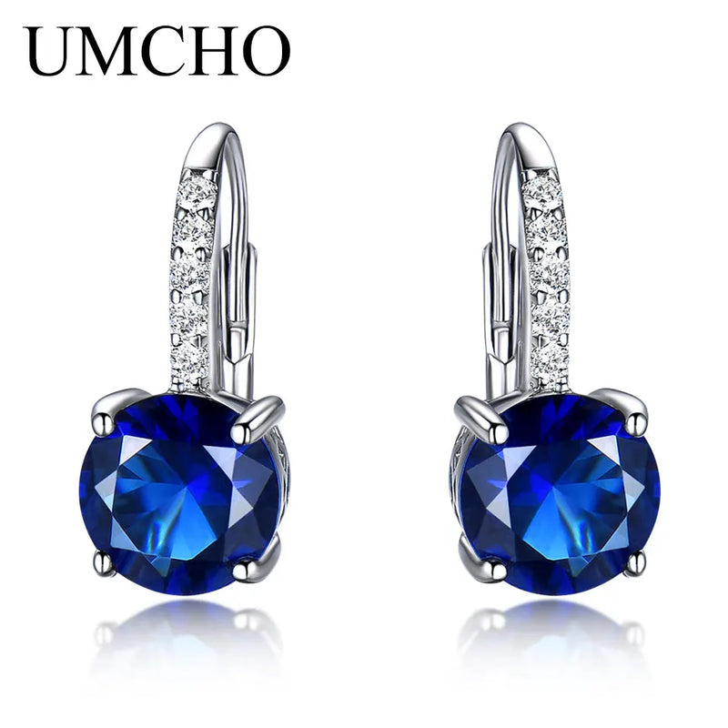 925 Sterling Silver Created Blue Sapphire Earrings for Women