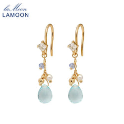 925 Sterling Silver Gold Plated Topaz and Freshwater Pearl Dangle Earrings for Women