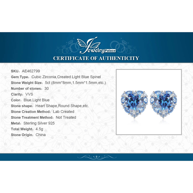 925 Sterling Silver Created Blue Spinel Heart Bow Stud Earrings for Woman