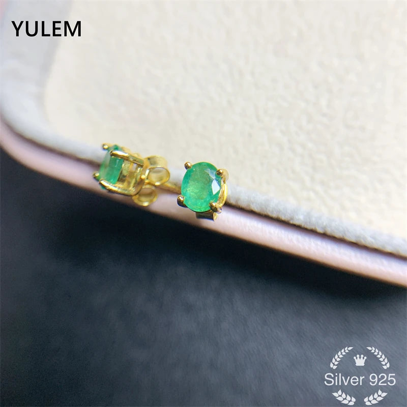 S925 Silver Emerald Studs 4mmx5mm for Women