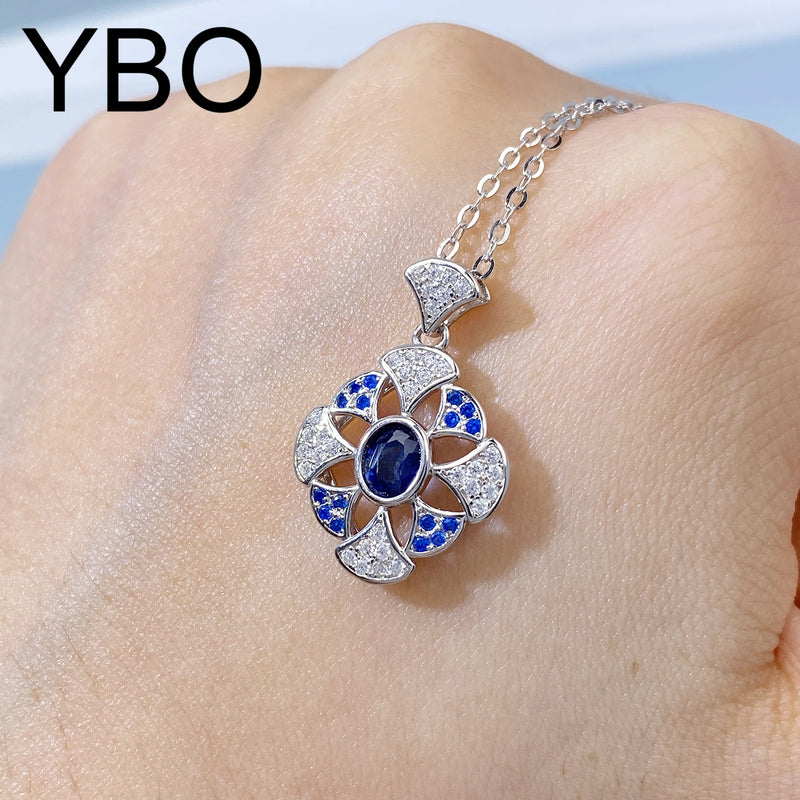 Sterling Silver Natural Sapphire Pendant Necklace for Women