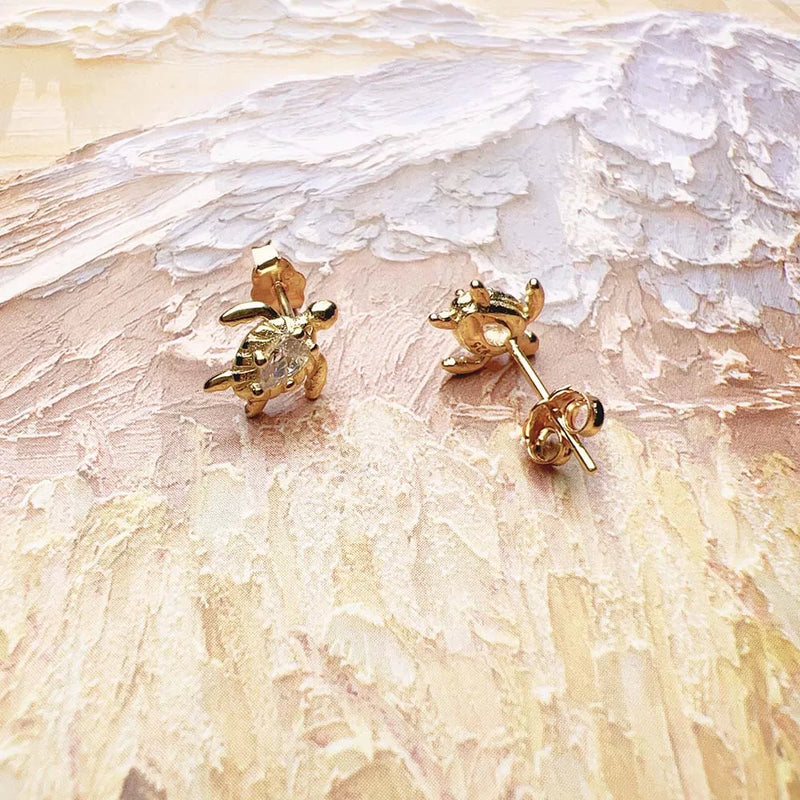 925 Sterling Silver Golden Turtle Ear Studs for Women