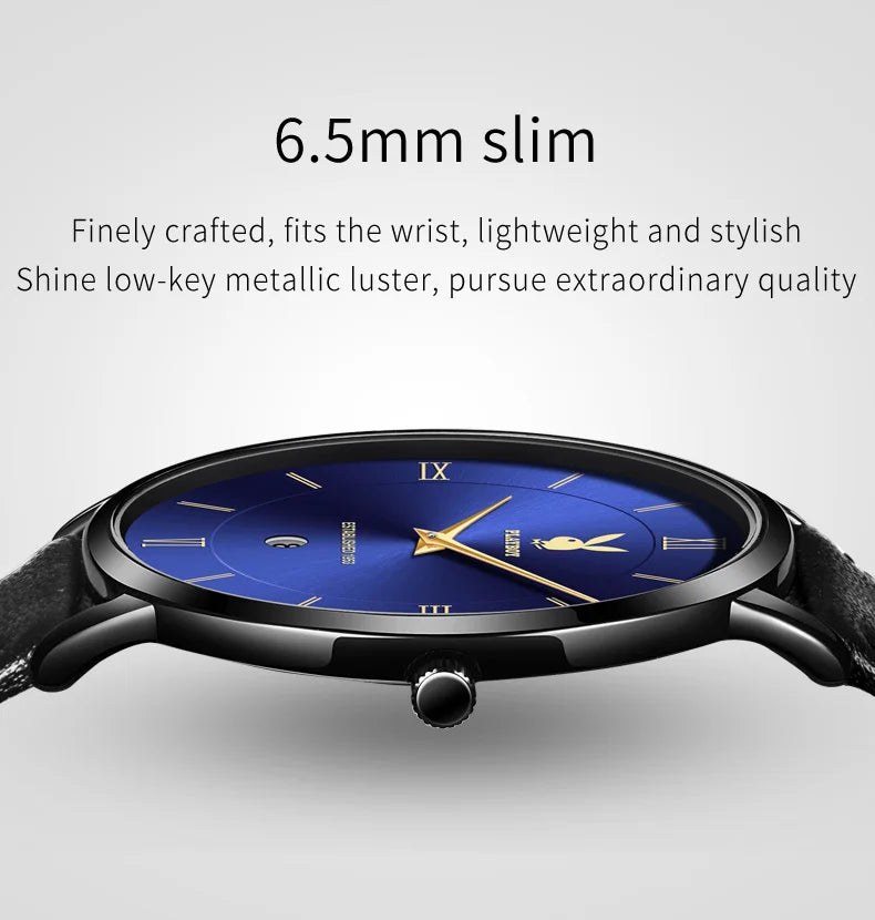 Stainless Steel Leather Strap Quartz Watch for Men