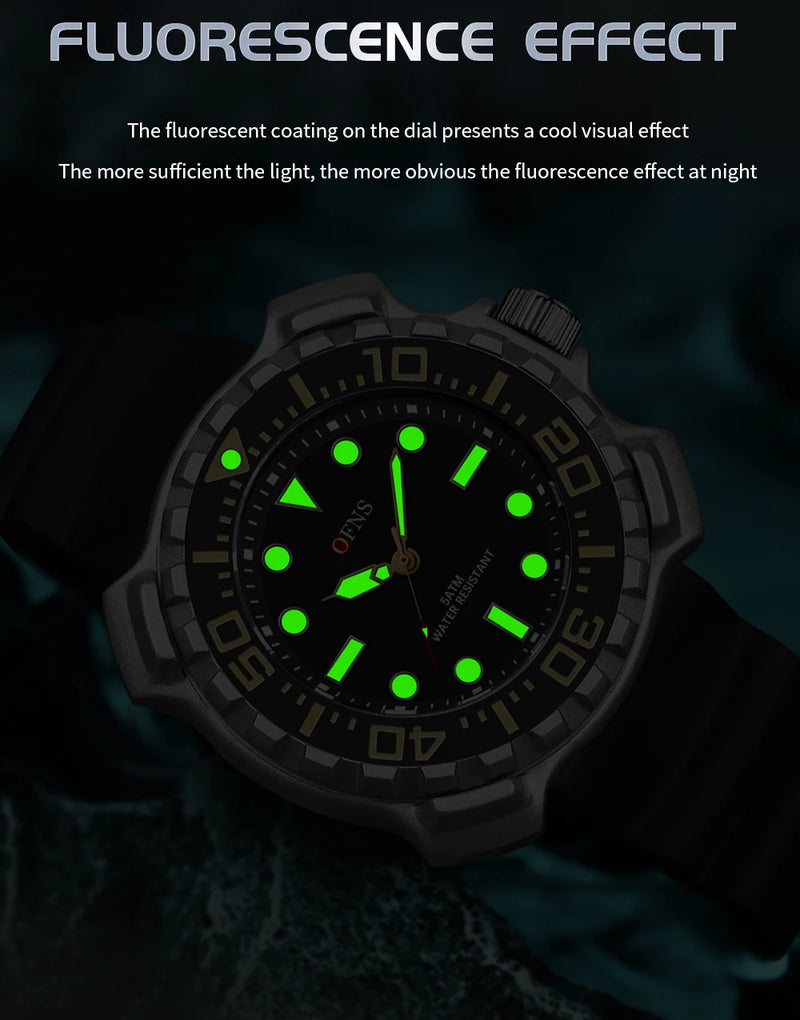 Quartz Silicone Strap 50M Waterproof Sport Watch for Men