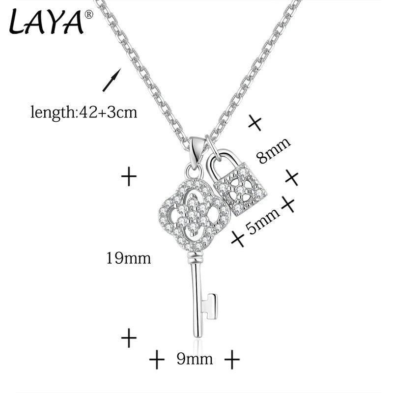 Sterling Silver Key Design Pendant Necklace with CZ Zircon for Women