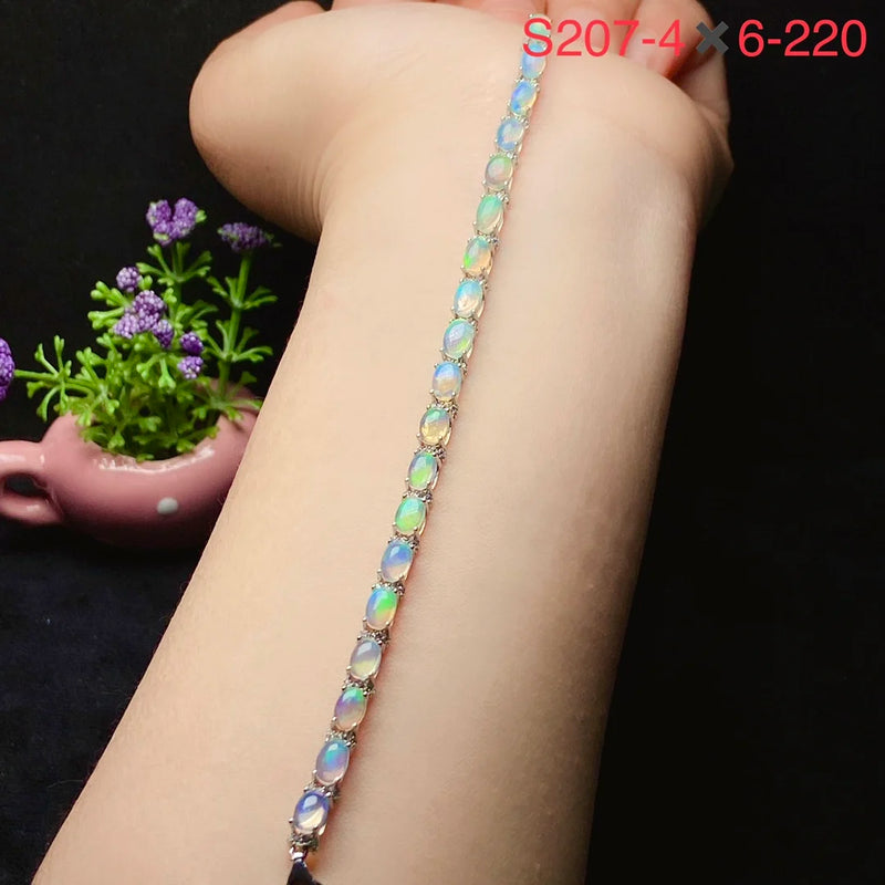 925 Silver Gold Plated Natural Opal Bracelet for Women