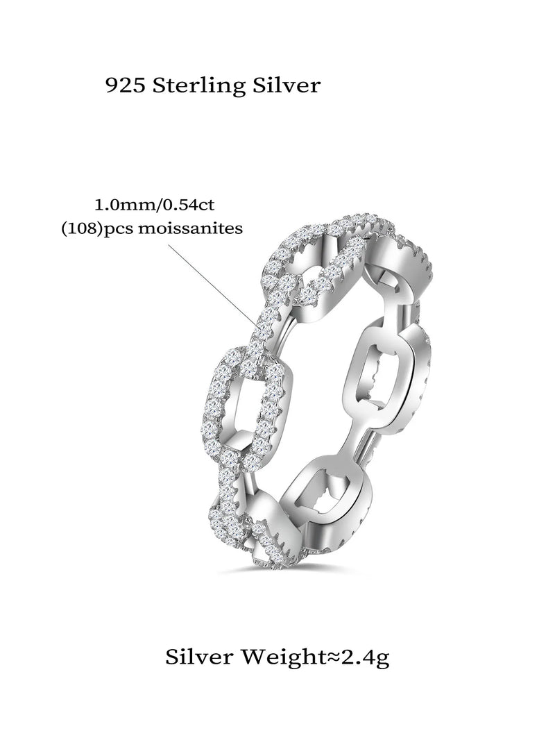 Sterling Silver Full Diamond & Moissanite Chain Ring for Women