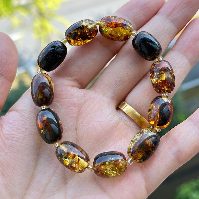 Sterling Silver Natural Amber Bracelet for Unisex