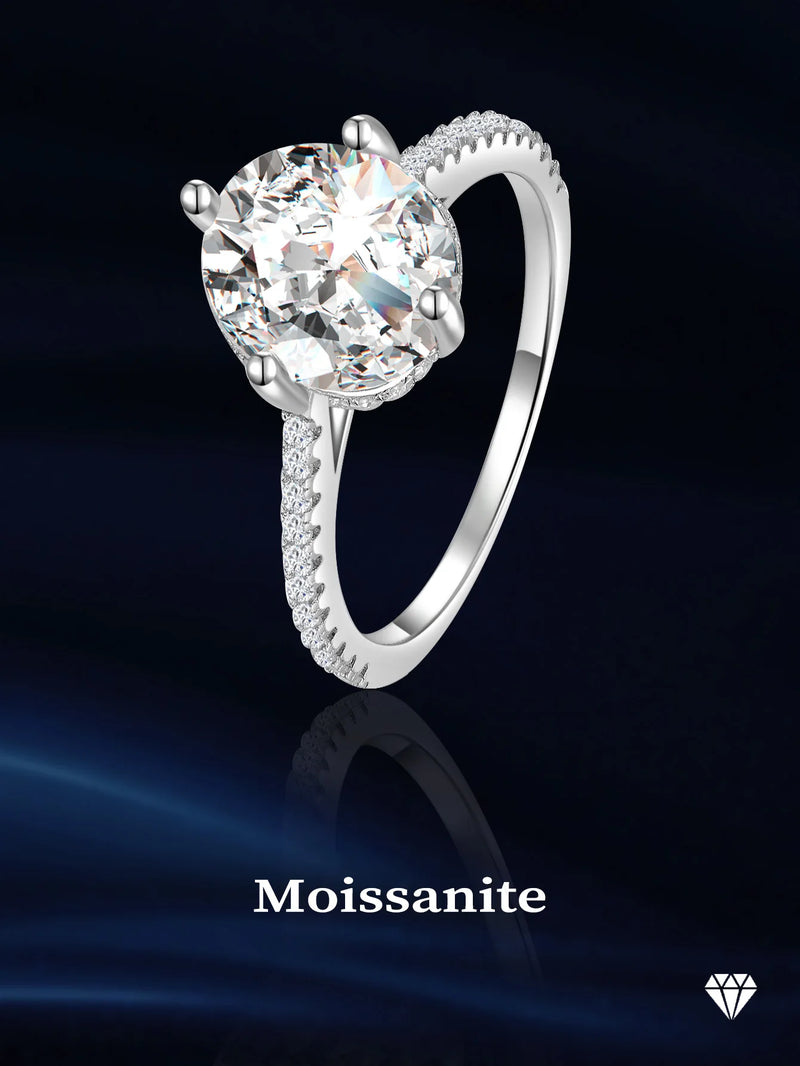 925 Sterling Silver 3ct Oval Moissanite Engagement Ring for Women