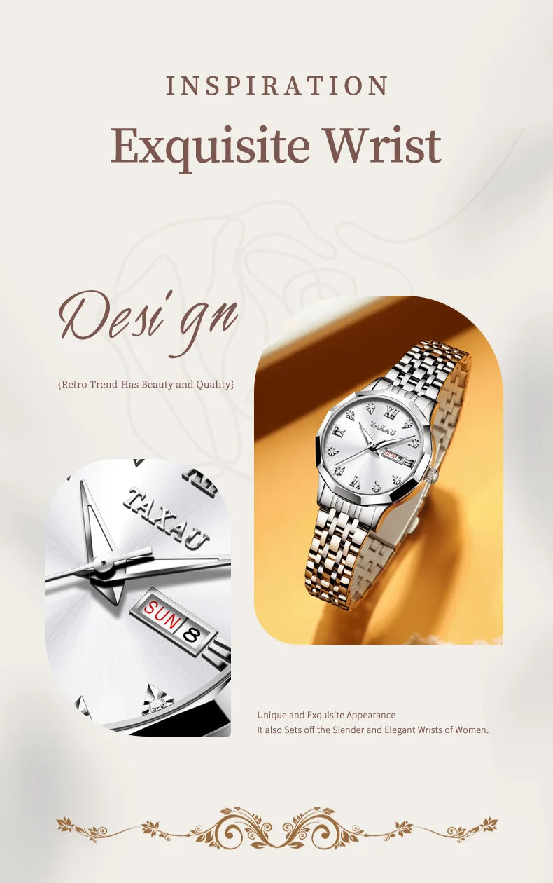 Stainless Steel Luxury Quartz Watch for Women