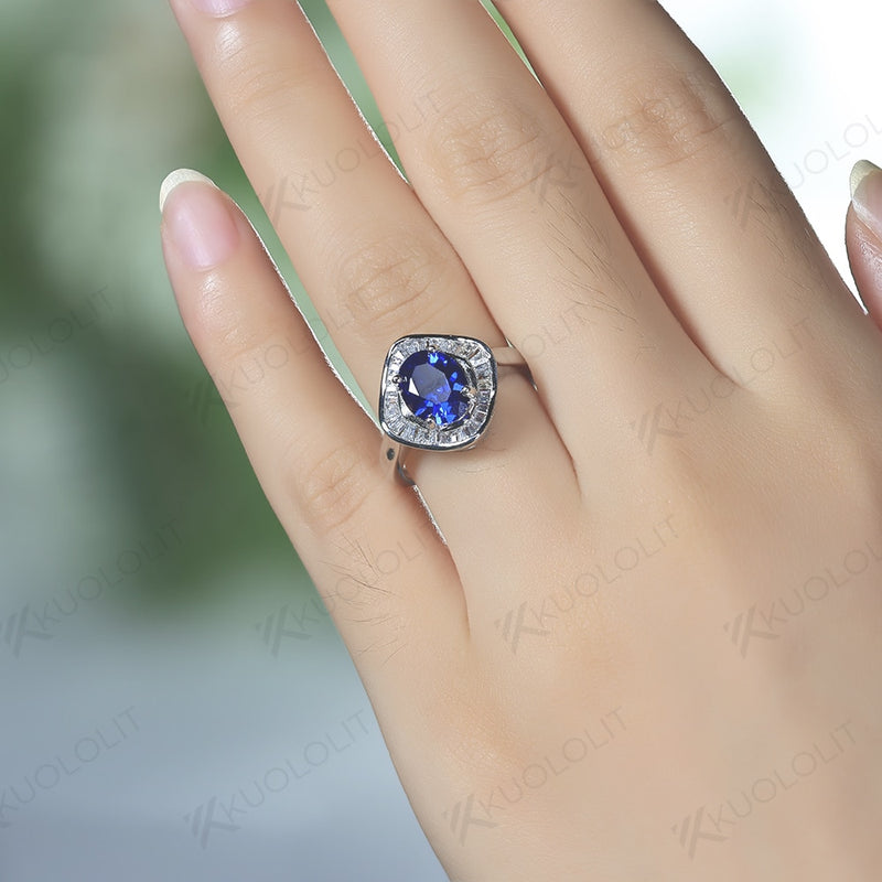 Sterling Silver Oval Sapphire Ring for Women