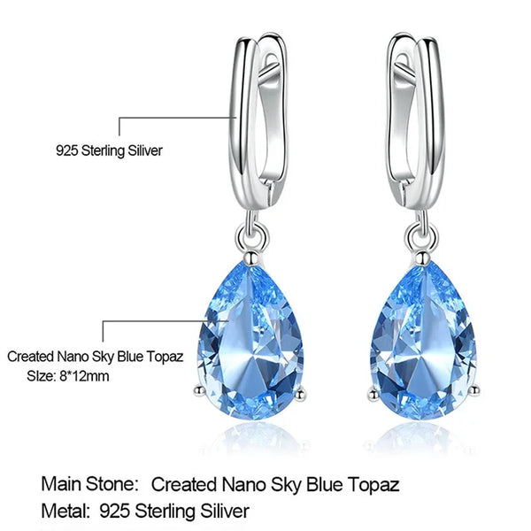 925 Silver Topaz Drop Earrings for Women