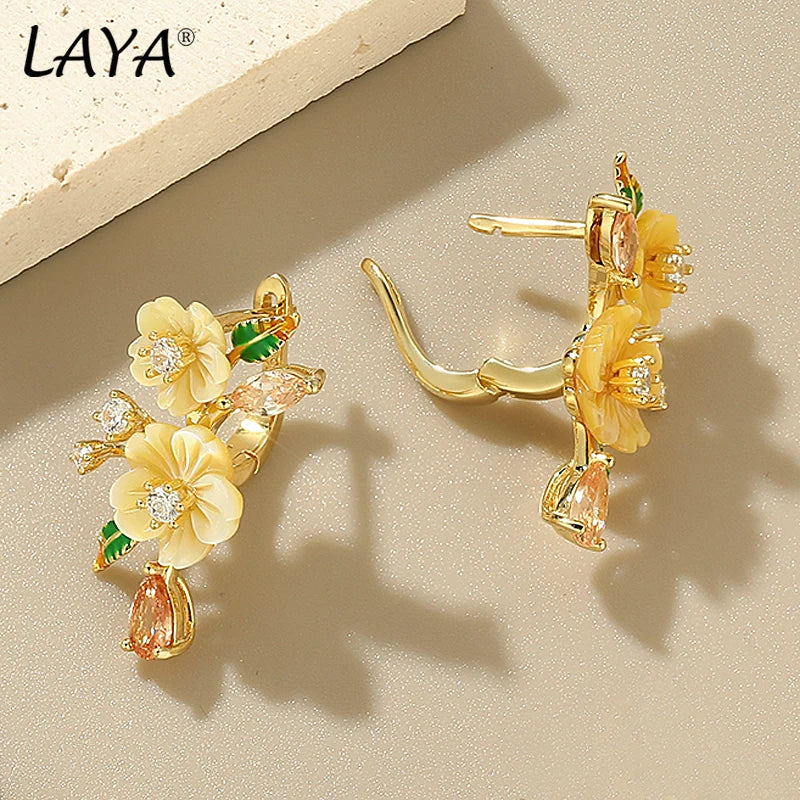 Sterling Silver Yellow Shell Flower Earrings with Zircon