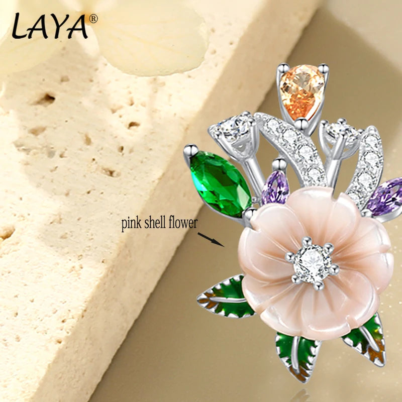 925 Sterling Silver Shell Flower Earrings with White Champagne Zircon for Women