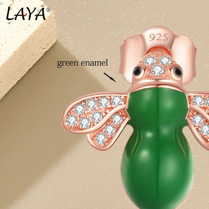 Sterling Silver Enamel Bee Stud Earrings with Sparkling Zircon for Girl