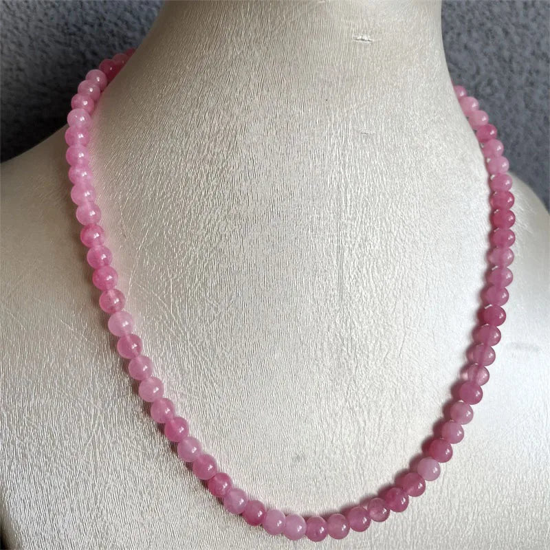 Sterling Silver Peach Pink Jade Necklace for Women