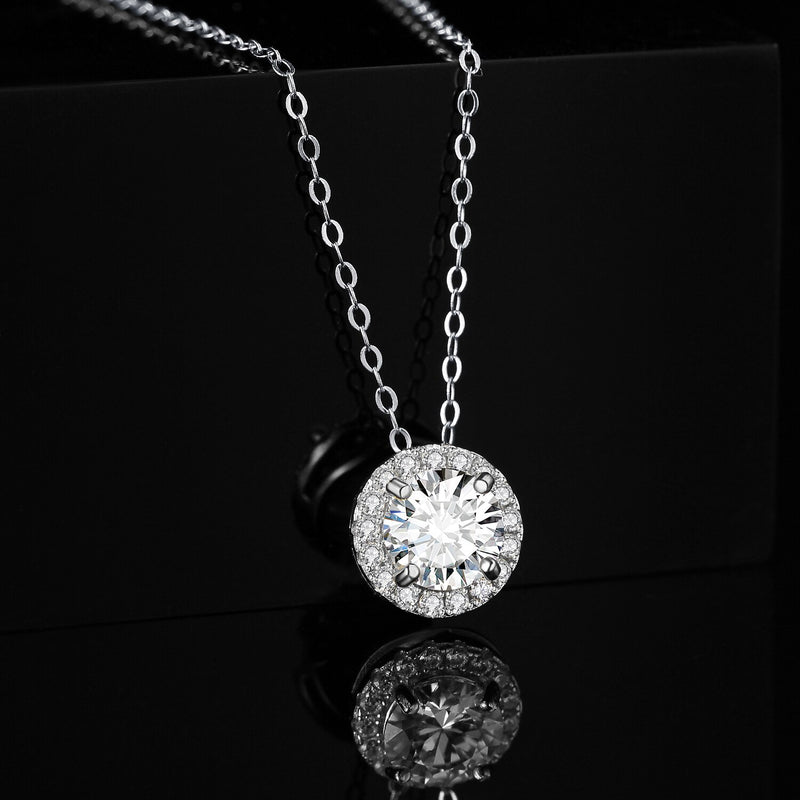 Yellow Gold Plated Sterling Silver Moissanite Halo Pendant Necklace for Woman