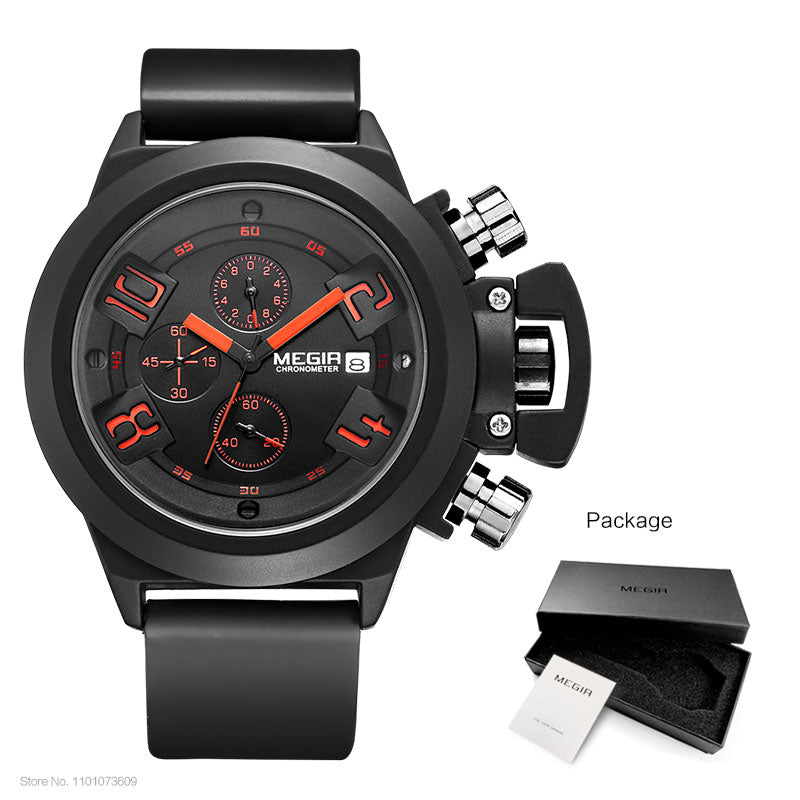 Silicon Silicone Sport Quartz Analog Chronograph Watch for Men with Calendar.