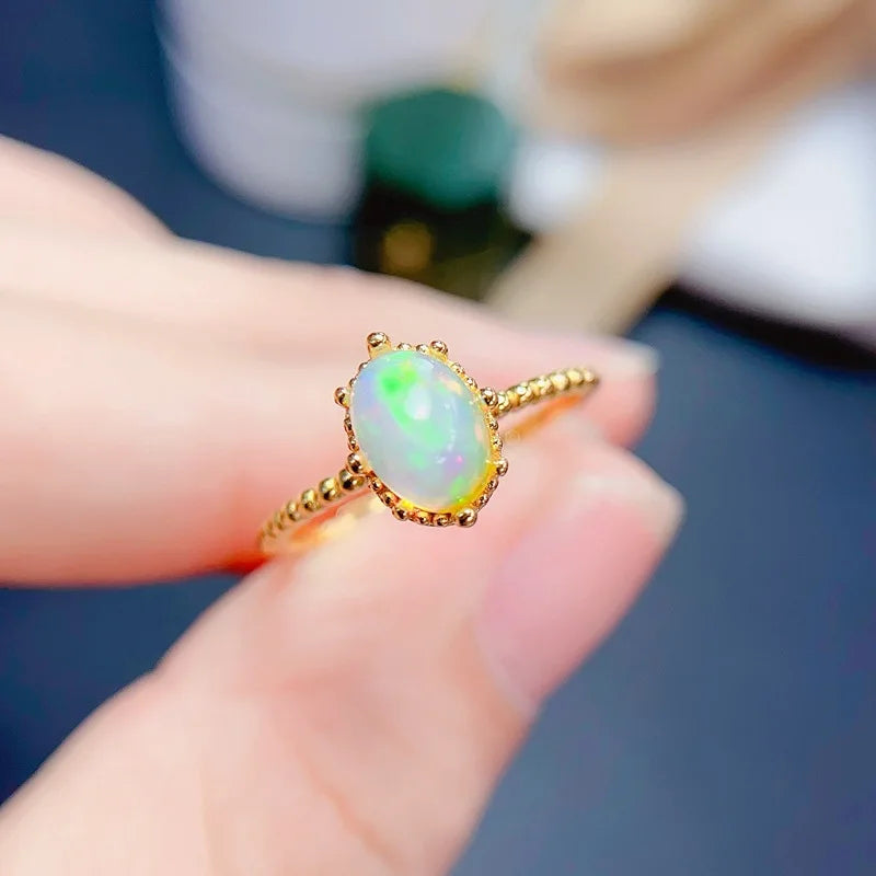 Sterling Silver Ring with 0.75 Carat Opal Stone for Women