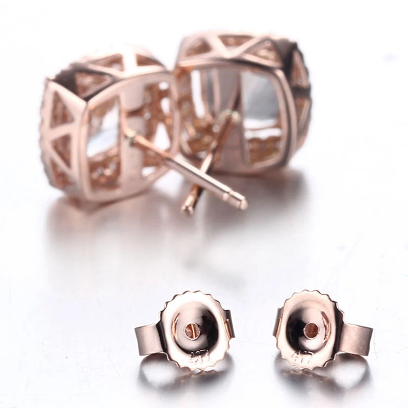 18K Rose Gold Morganite Cushion Stud Earrings for Women