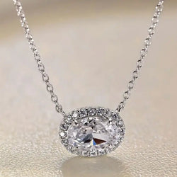 Sterling Silver Oval Zircon Pendant Necklace for Women