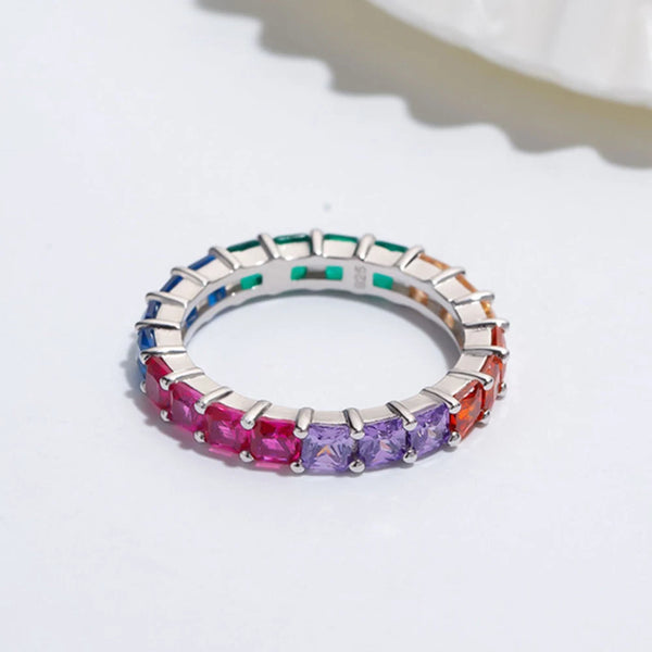 Sterling Silver 5A Zircon Rainbow Ring for Women