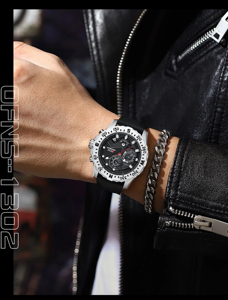 Stainless Steel Military Quartz Chronograph Wristwatch for Men