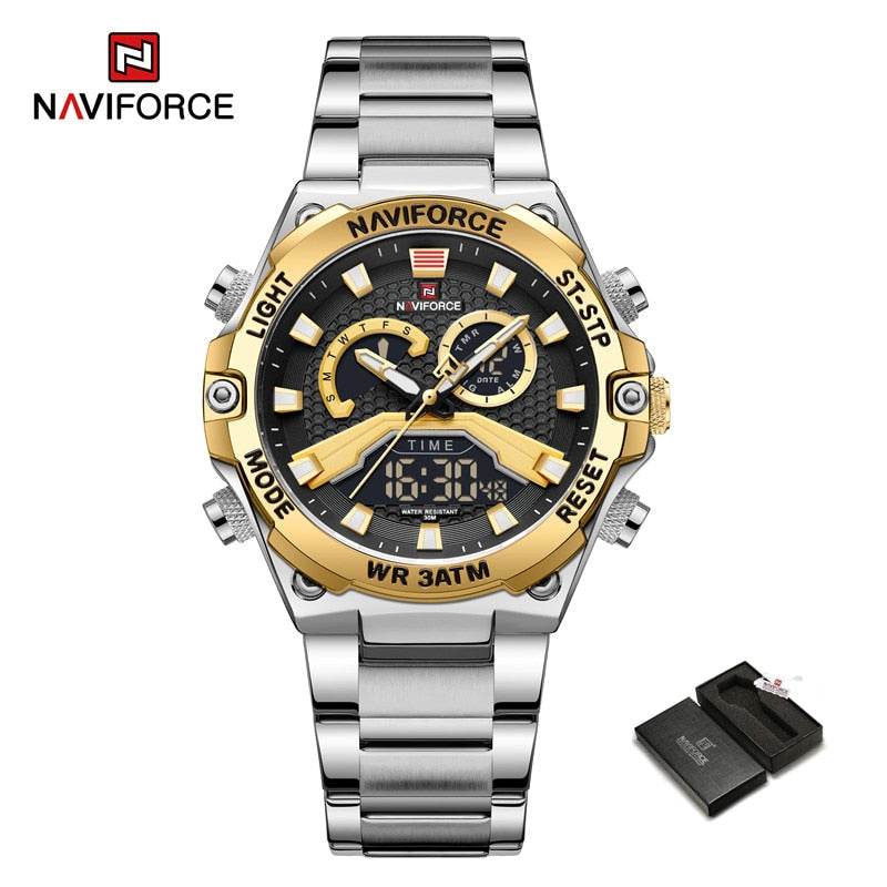 Stainless Steel Luminous Dual Display Watch for Men