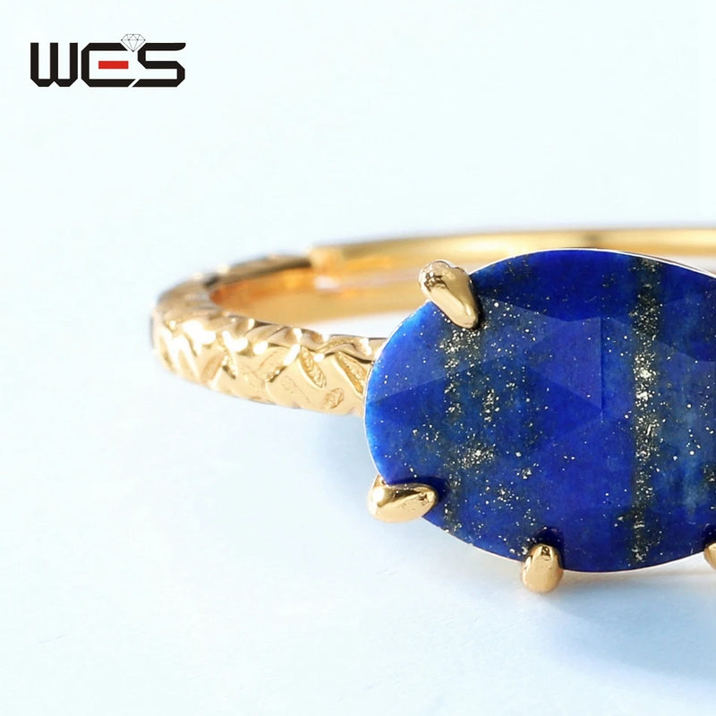 925 Sterling Silver Lapis Lazuli Open Ring For Women