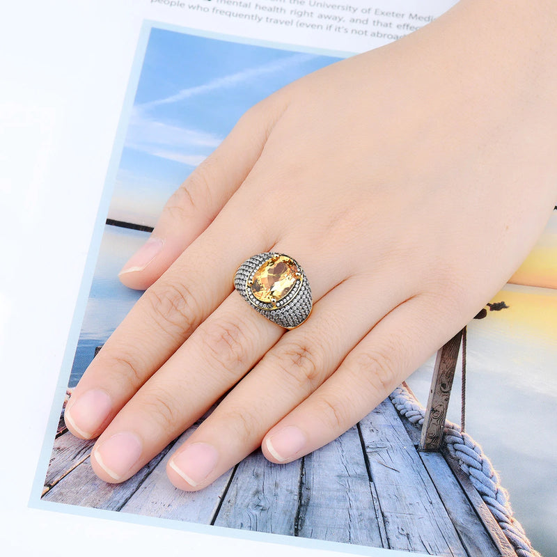 Yellow Gold Plated Silver Citrine 7.8 ctw Ring for Women